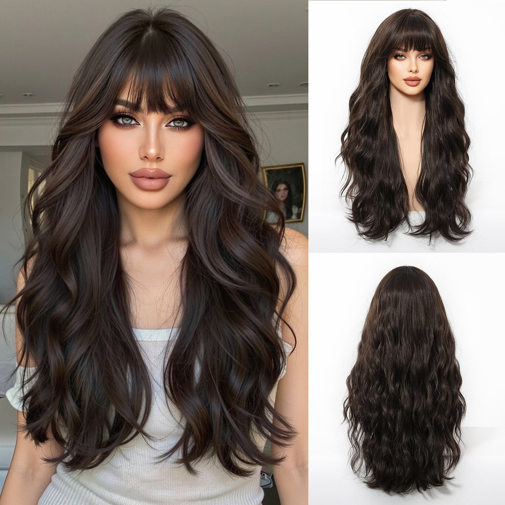Long Curly Synthetic Hair Wig with Full Bangs