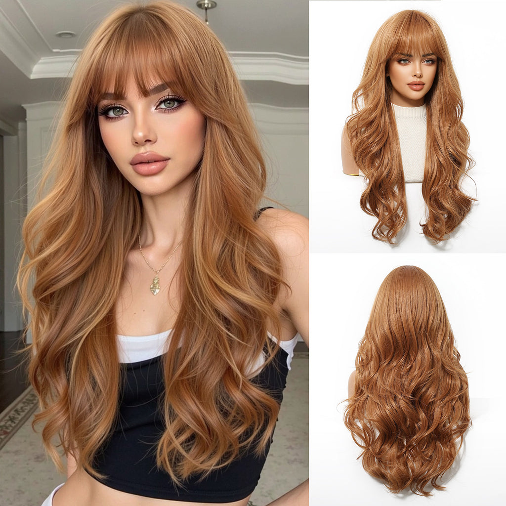 Long Curly Synthetic Hair Wig with Full Bangs