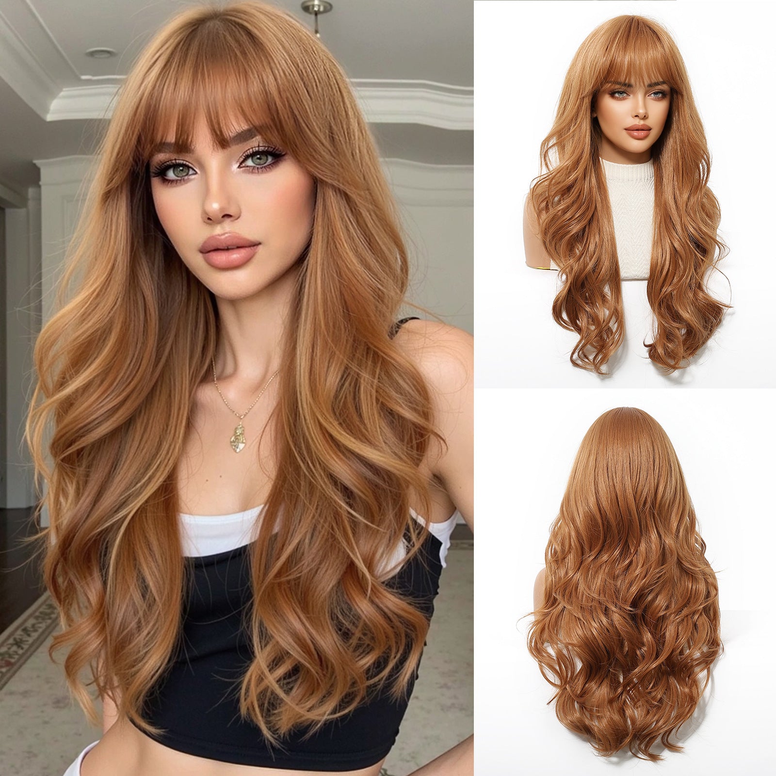 Long Curly Synthetic Hair Wig with Full Bangs