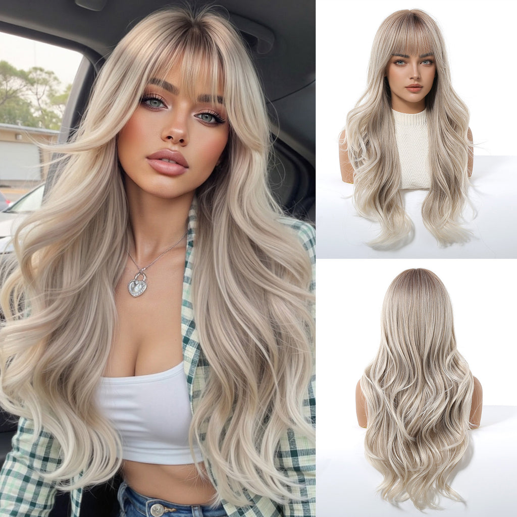 Long Curly Synthetic Hair Wig with Full Bangs