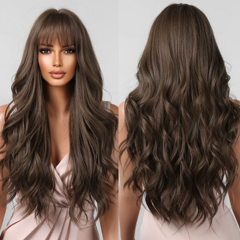 Long Curly Synthetic Hair Wig with Full Bangs