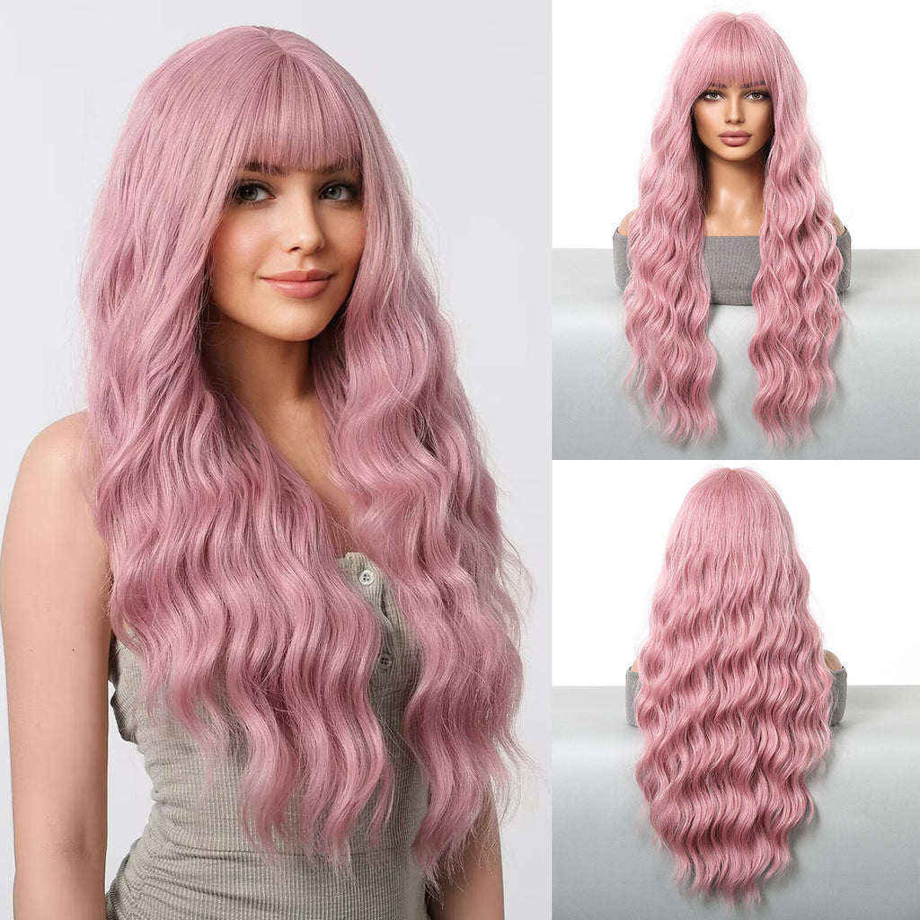 Long Curly Synthetic Hair Wig with Full Bangs