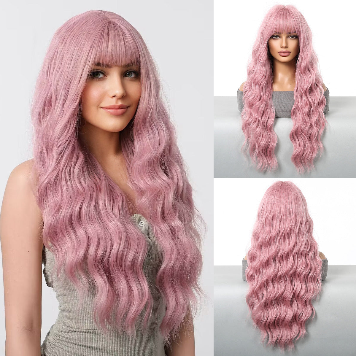 Long Curly Synthetic Hair Wig with Full Bangs