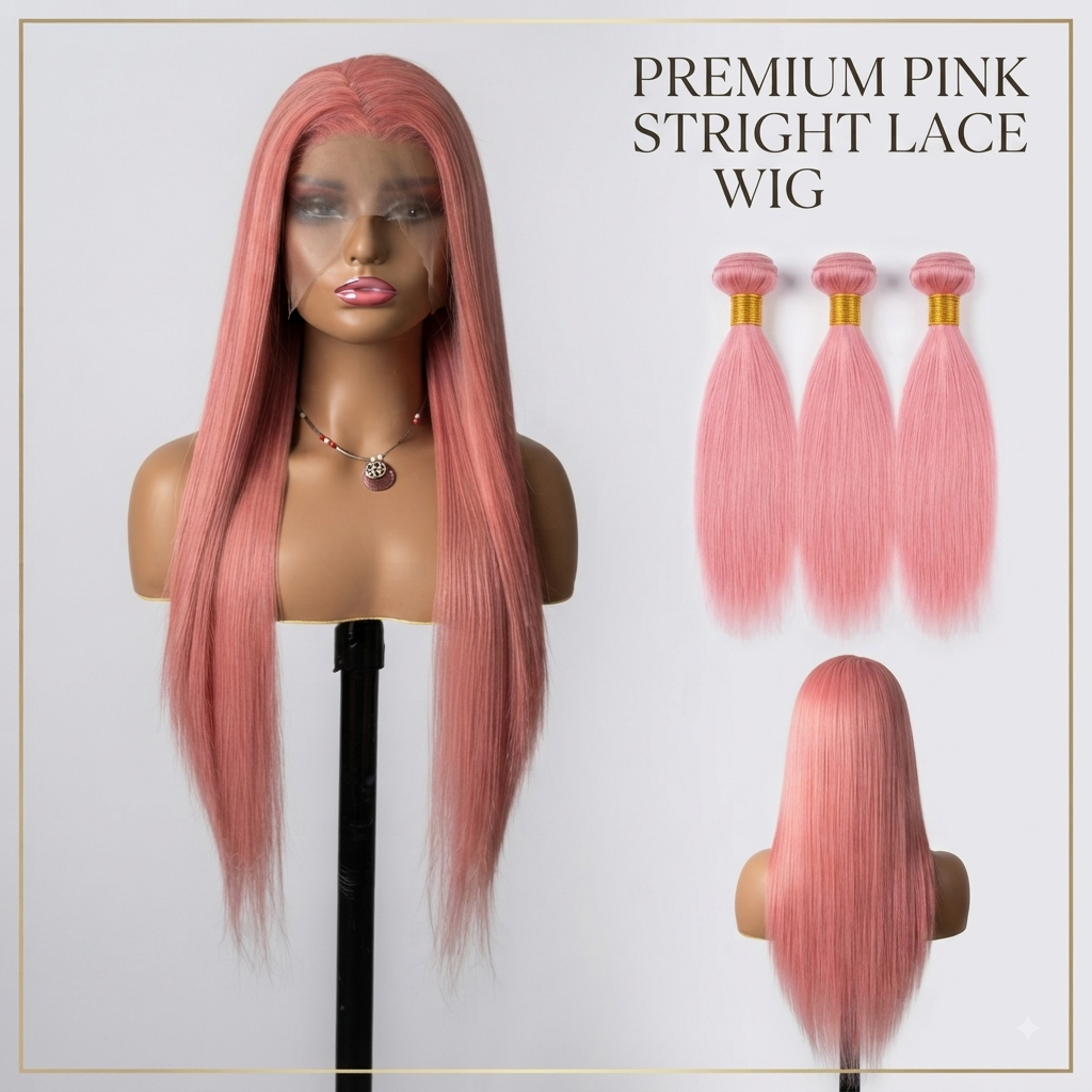 Lace Front Pink Long Straight Wig