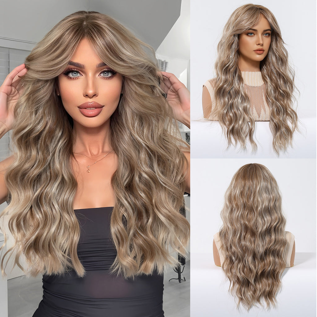 Long Curly Synthetic Hair Wig with Full Bangs
