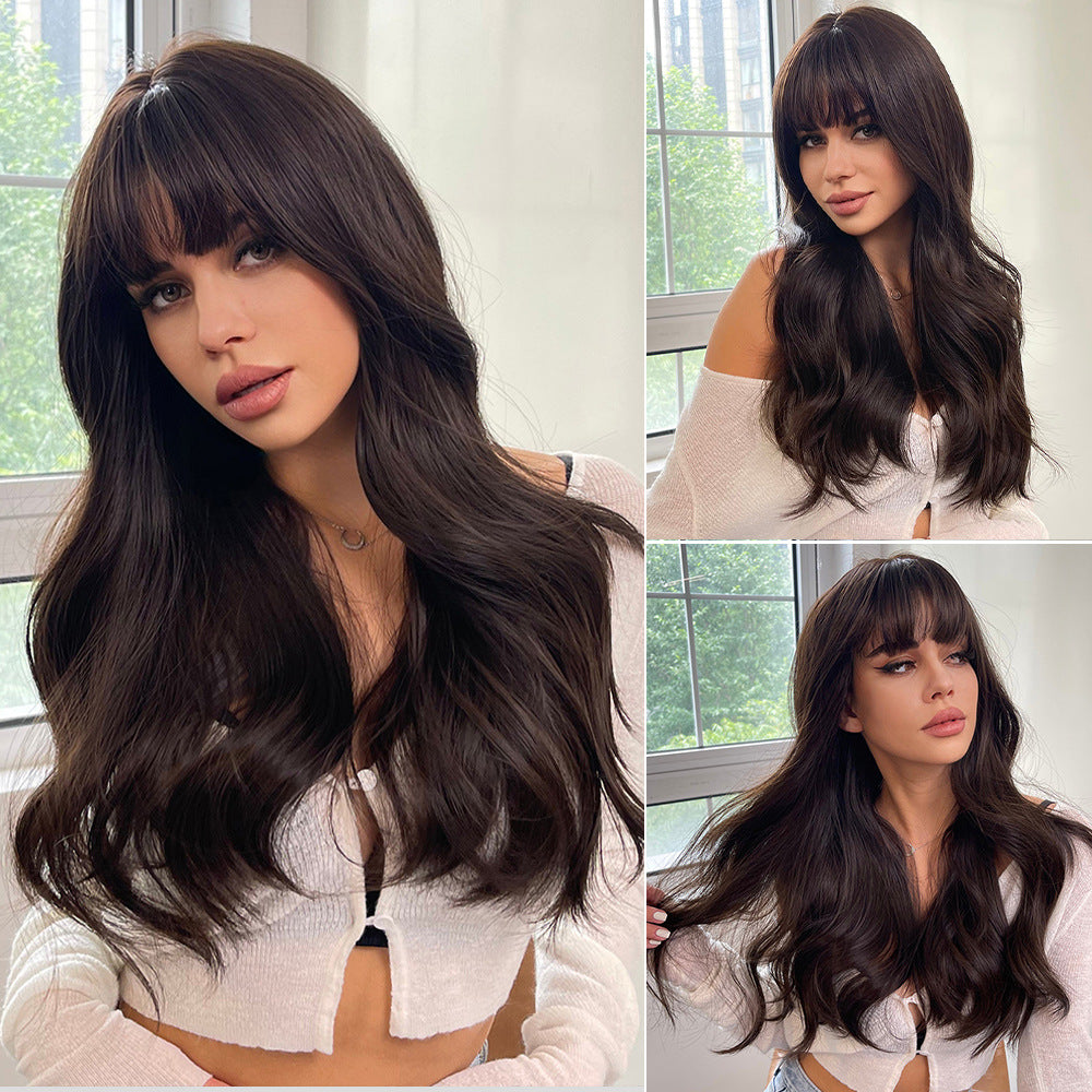 Long Curly Synthetic Hair Wig with Full Bangs