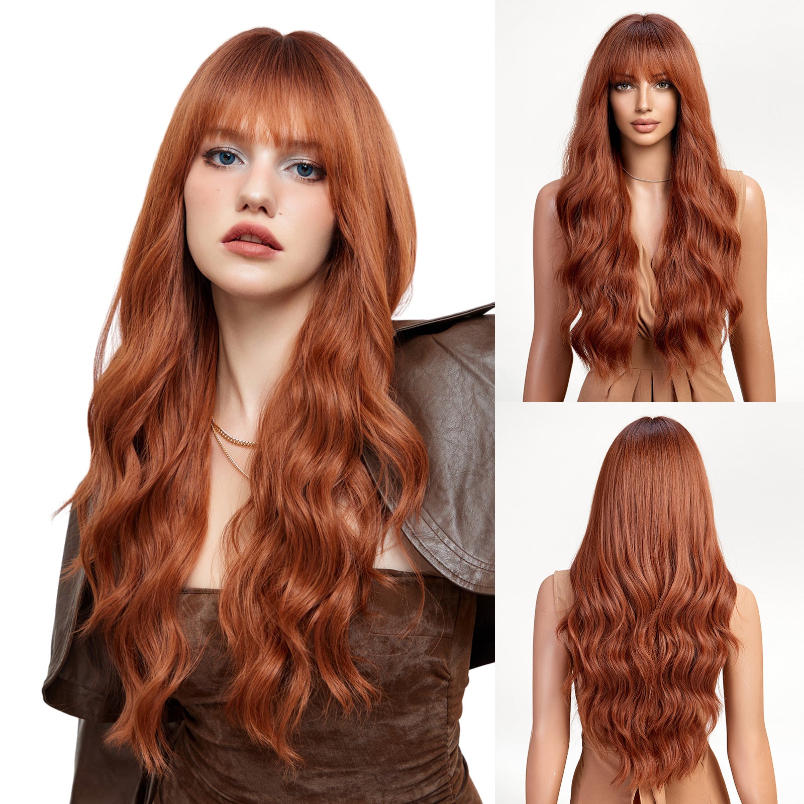 Long Curly Synthetic Hair Wig with Full Bangs